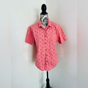 Descendent NYC Men’s Slim Fit Pink Toucan Print Short Sleeve Cotton Button Shirt